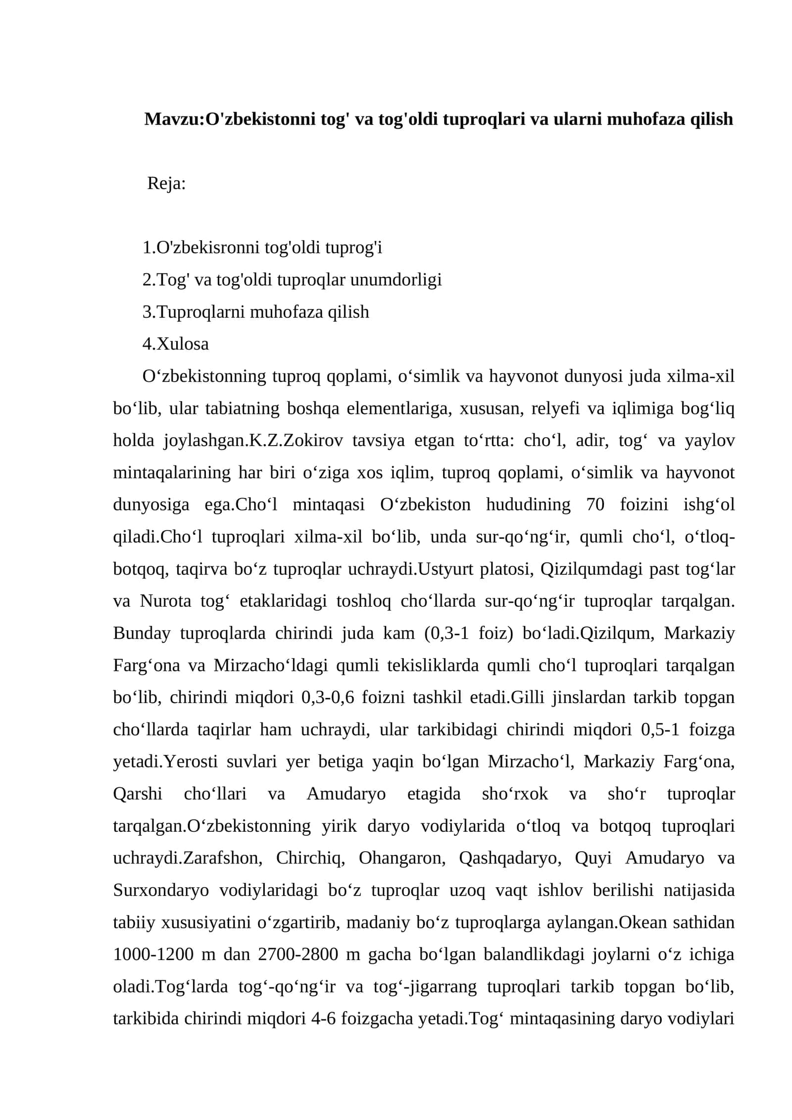 O'zbekistonni tog' va tog'oldi tuproqlari va ularni muhofaza qilish 1