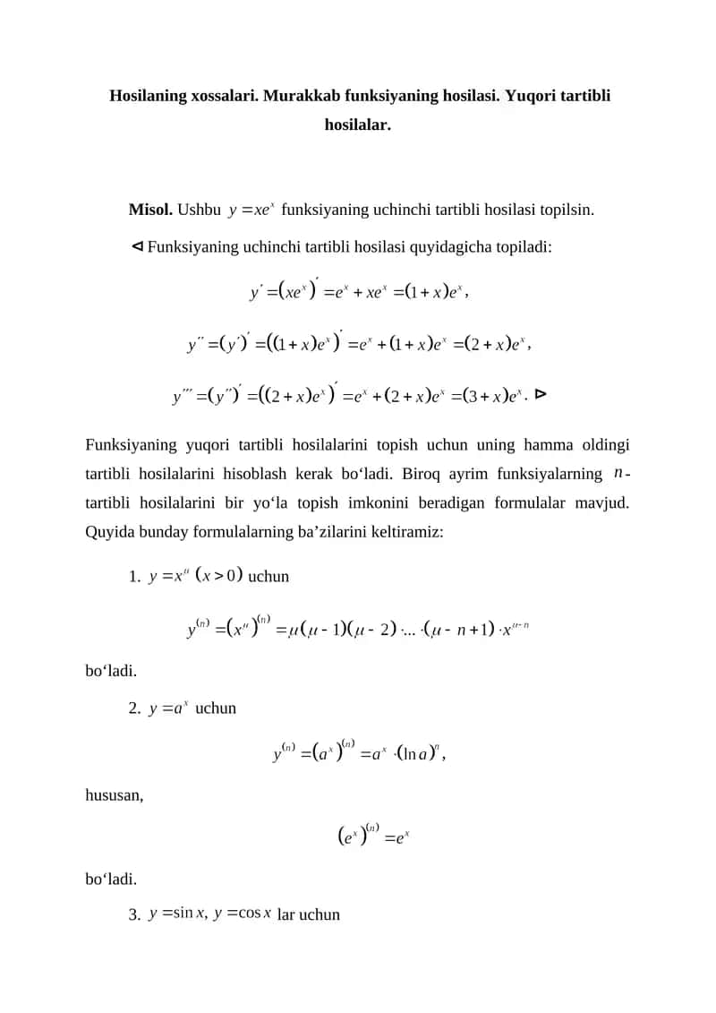 Yuqori tartibli hosilalar 1