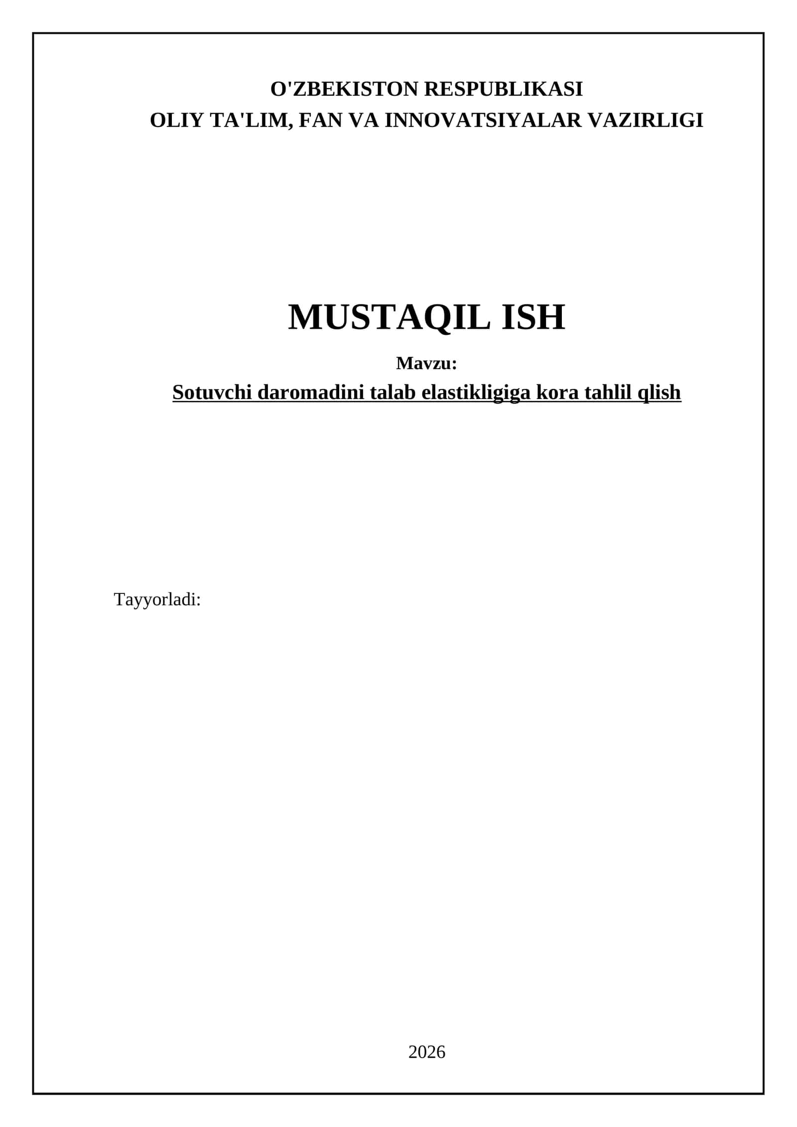 Sotuvchi daromadini talab elastikligiga ko'ra tahlil qilish 1