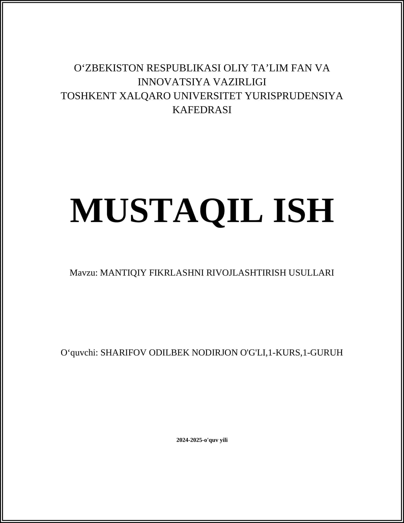 MANTIQIY FIKRLASHNI RIVOJLASHTIRISH USULLARI 1