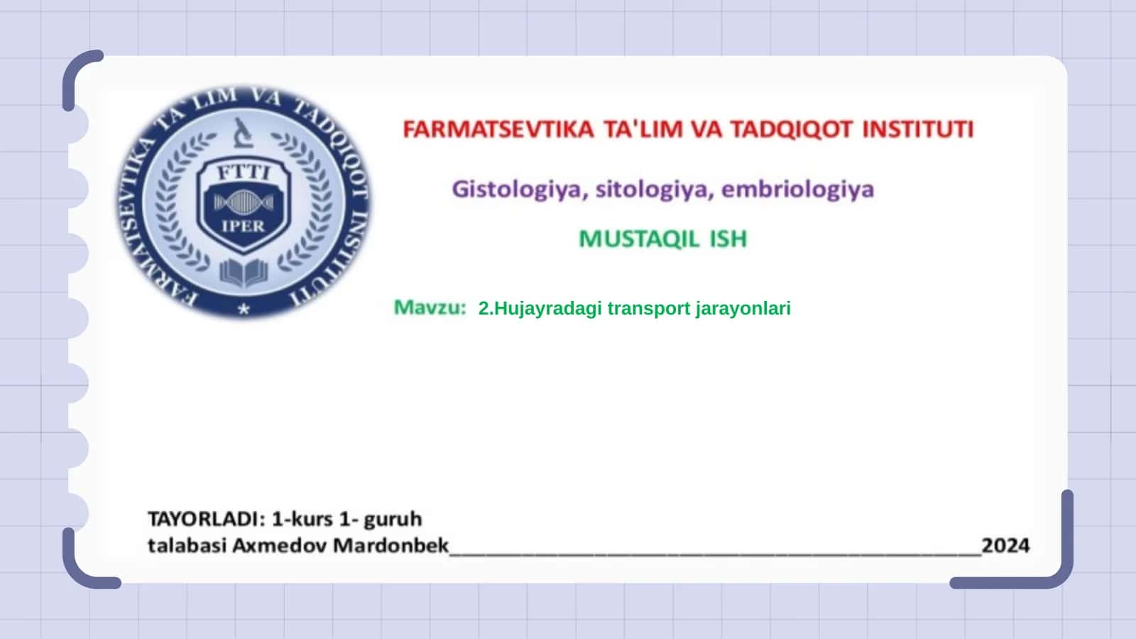 Hujayradagi transport jarayonlari 1