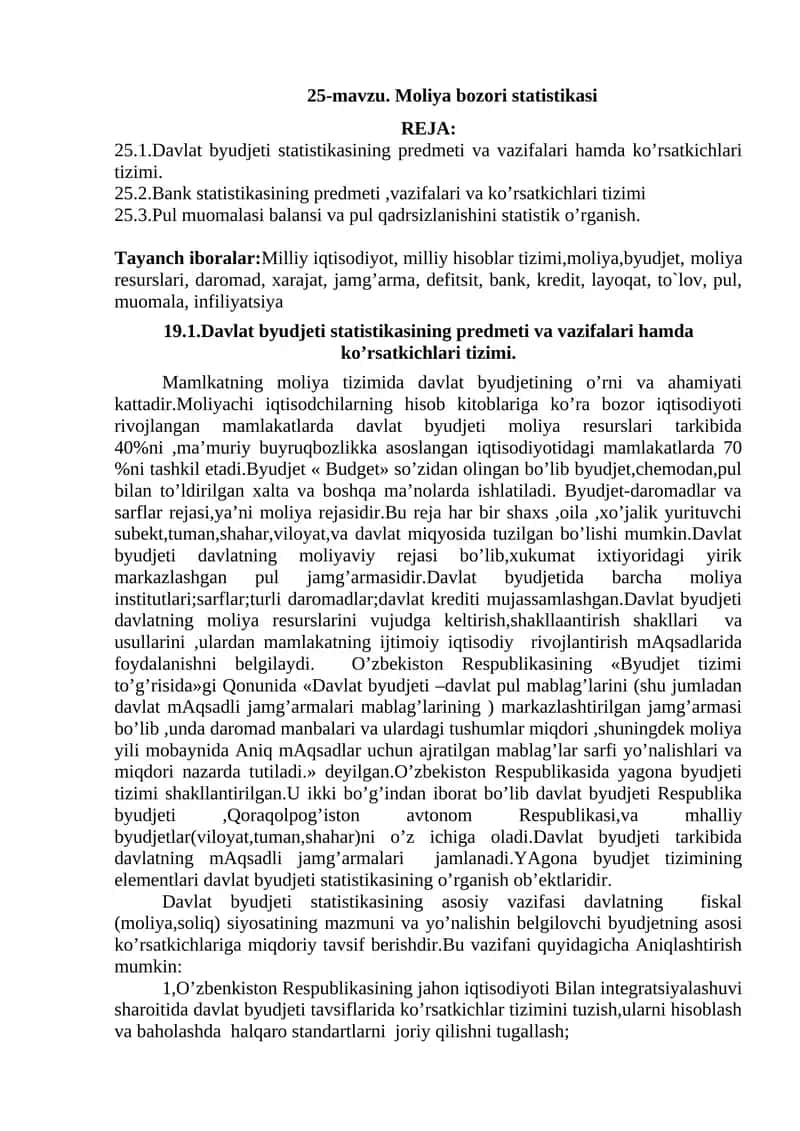 Moliya bozori statistikasi 1