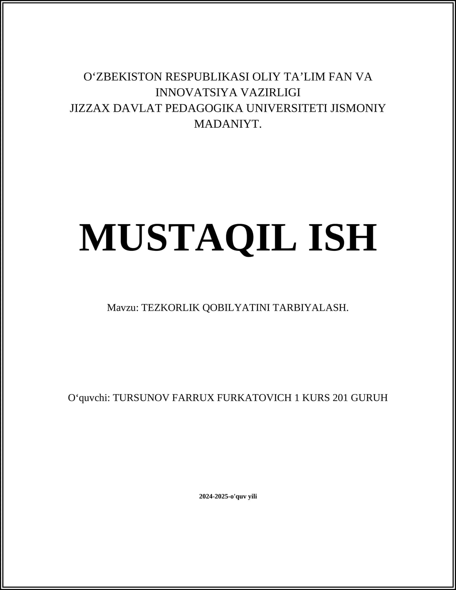 TEZKORLIK QOBILYATINI TARBIYALASH 1