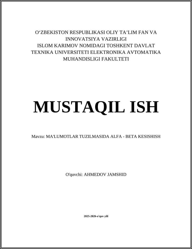 MA'LUMOTLAR TUZILMASIDA ALFA - BETA KESISHISH 1