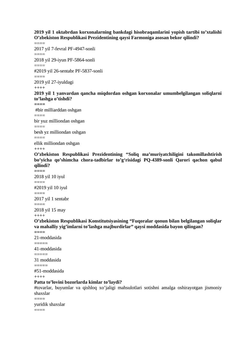 Soliq Yakuniy savollari va javoblari . 1