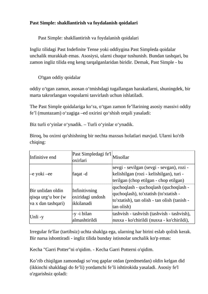 O'tgan oddiy qoidalar 1