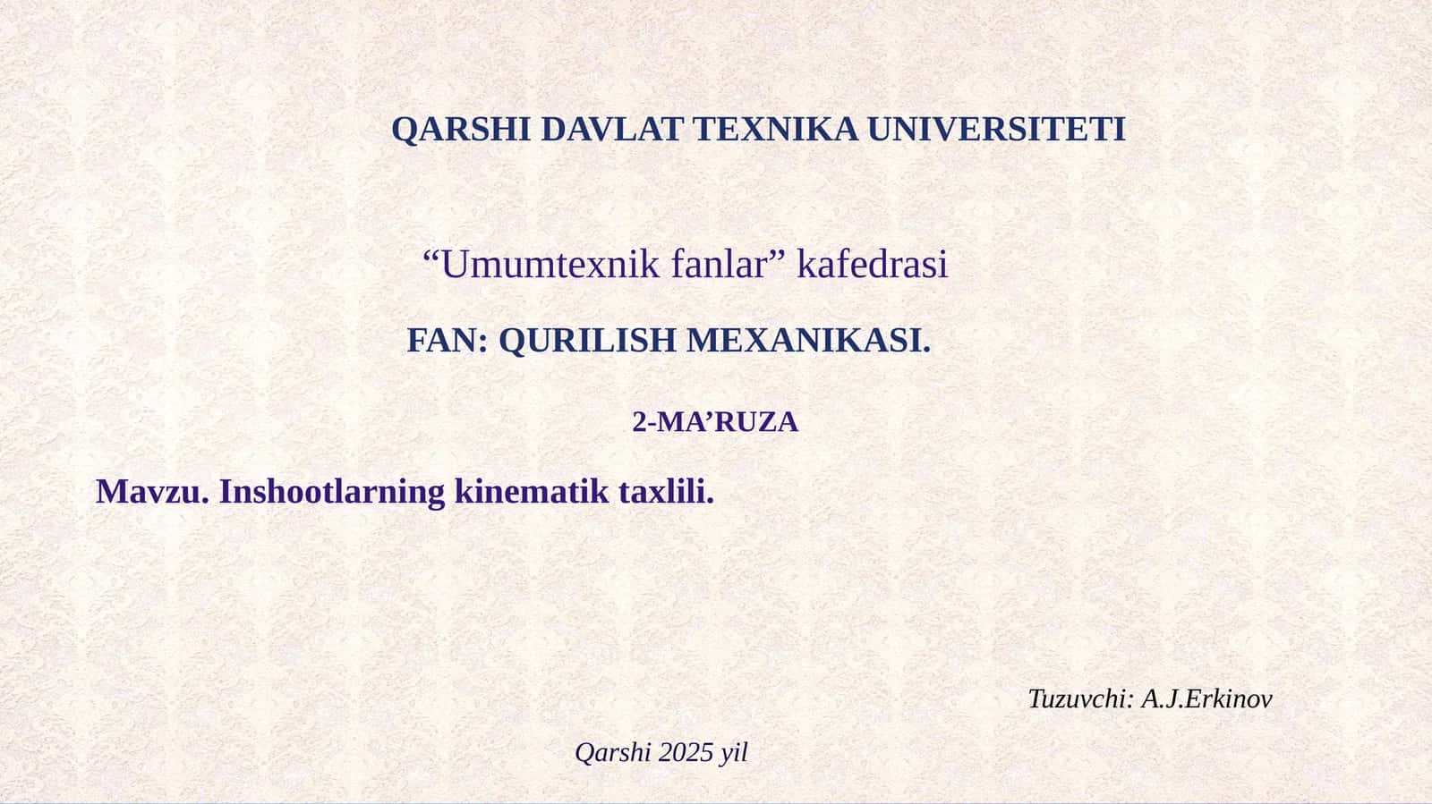 Inshootlarning kinematik taxlili 1