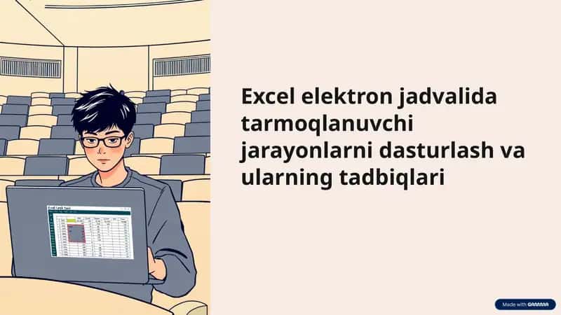 Microsoft Excel Excel elektron jadvalida tarmoqlanuvchi jarayonlarni dasturlash va ularning tadbiqlari 1