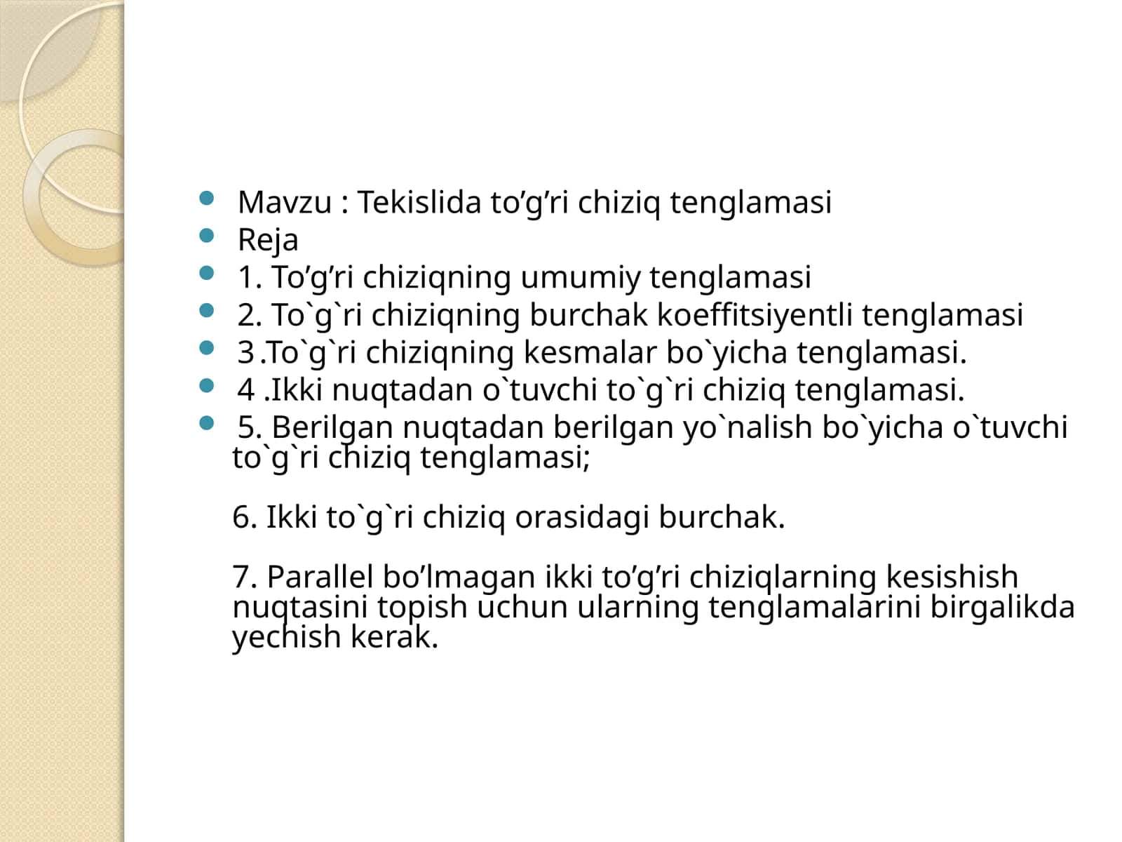Tekislida to’g’ri chiziq tenglamasi 1