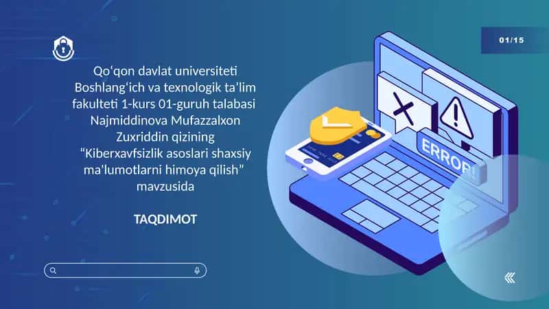 Kiberxavfsizlik asoslari shaxsiy ma'lumotlarni himoya qilish 1