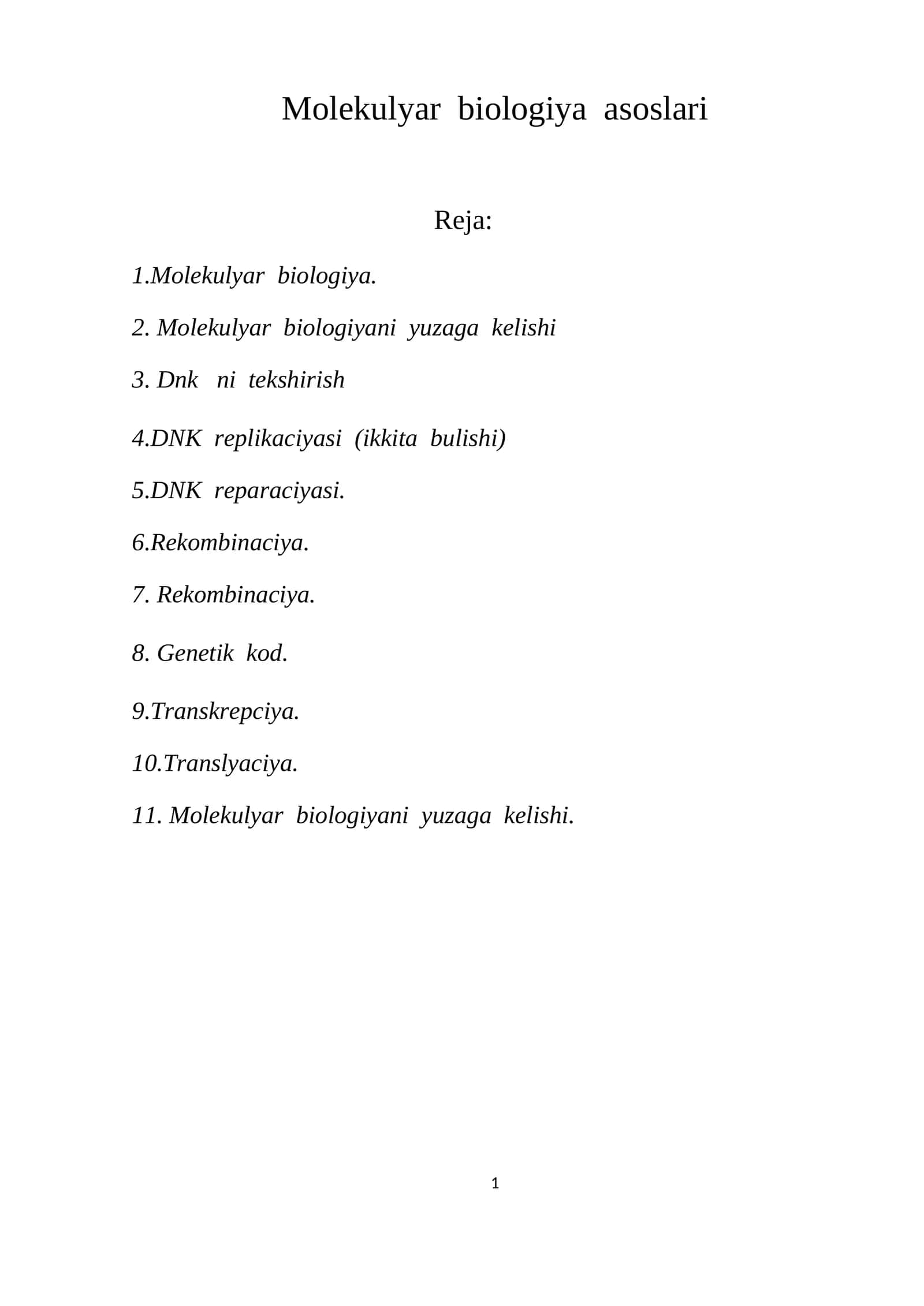 Molekulyar biologiya asoslari 1