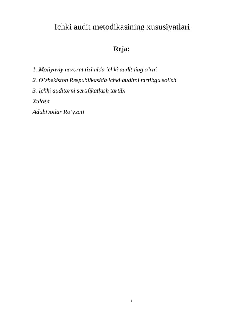 Ichki audit metodikasining xususiyatlari 1