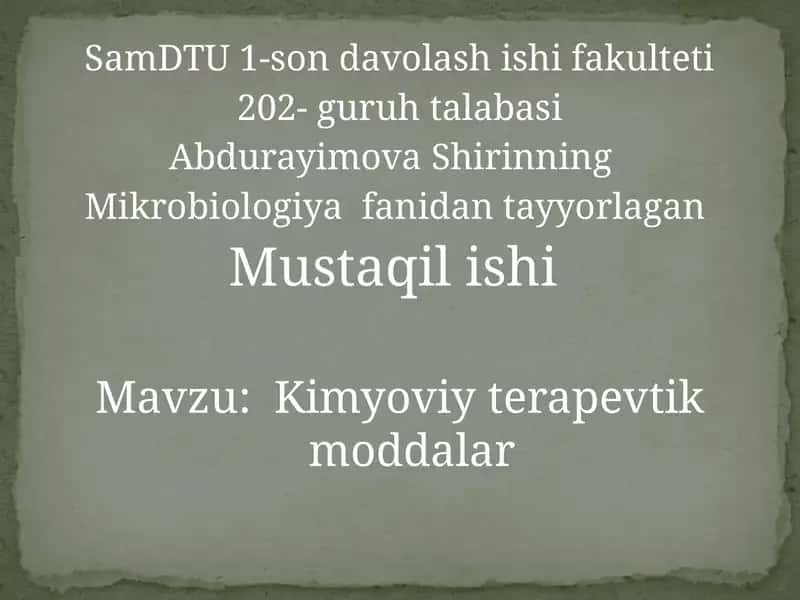 Mikrobiologiyada Kimyoviy Terapevtik Moddalar 1