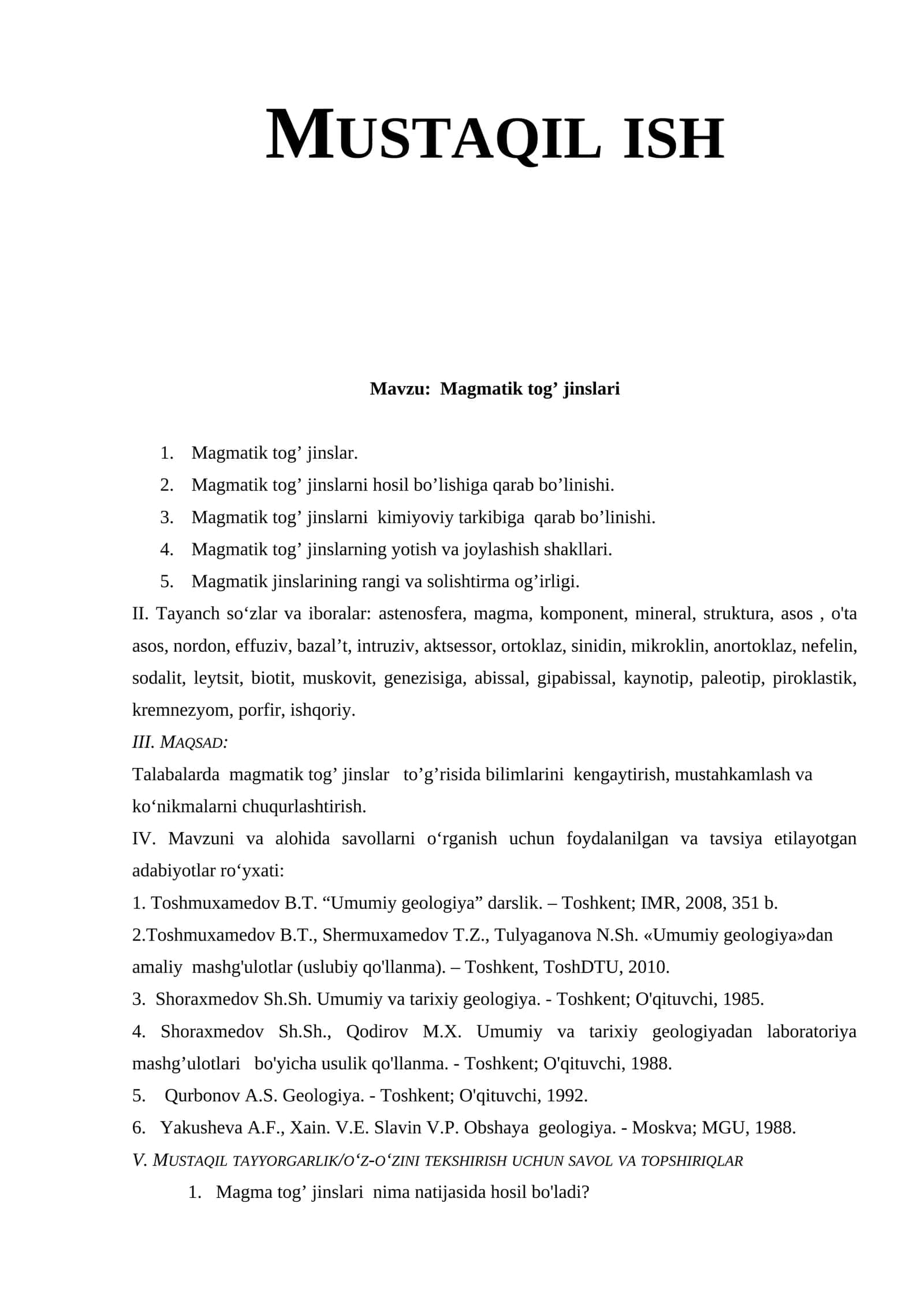 Magmatik tog’ jinslari 1
