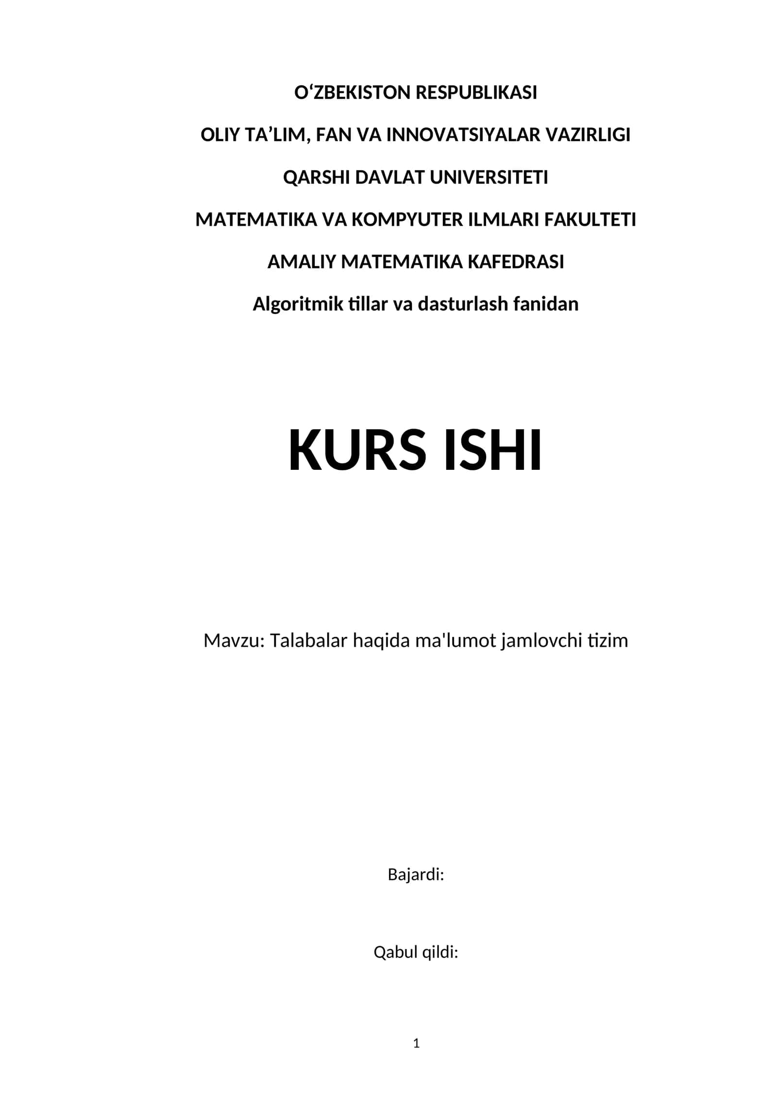 Talabalar haqida ma'lumot jamlovchi tizim 1