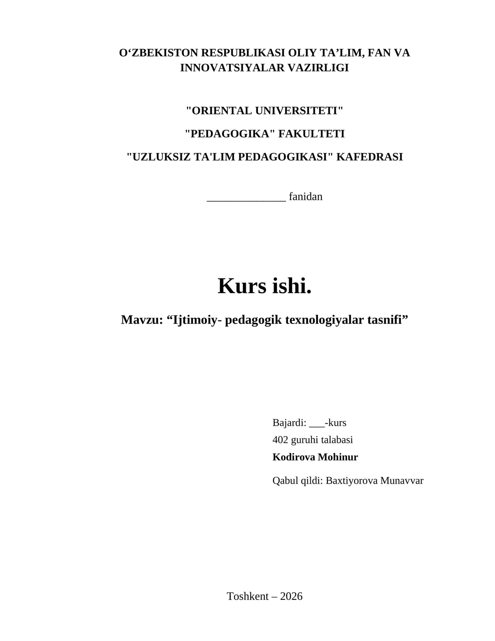 “Ijtimoiy- pedagogik texnologiyalar tasnifi” 1