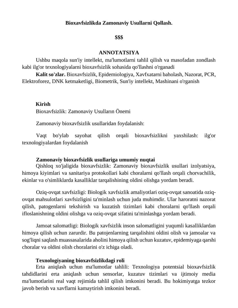Bioxavfsizlikda Zamonaviy Usullarni Qollash 1