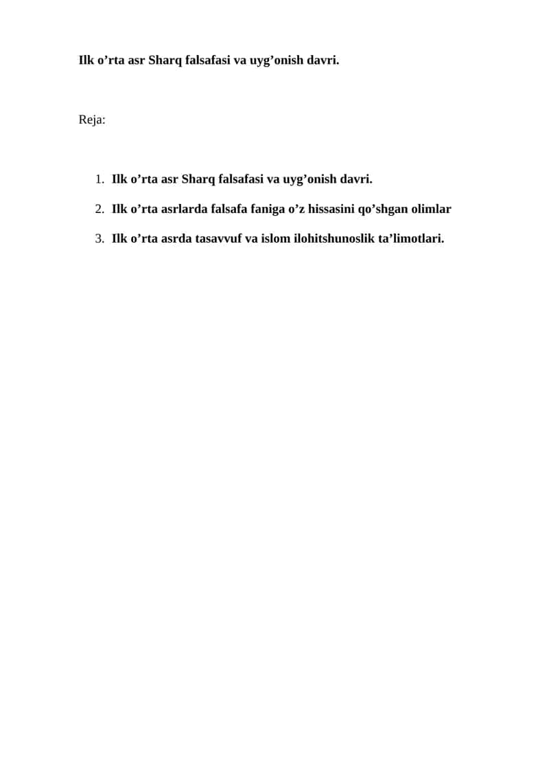 Ilk o’rta asr Sharq falsafasi va uyg’onish davri 1