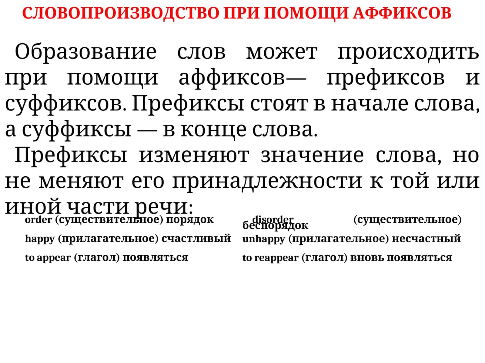 СЛОВОПРОИЗВОДСТВО ПРИ ПОМОЩИ АФФИКСОВ 1