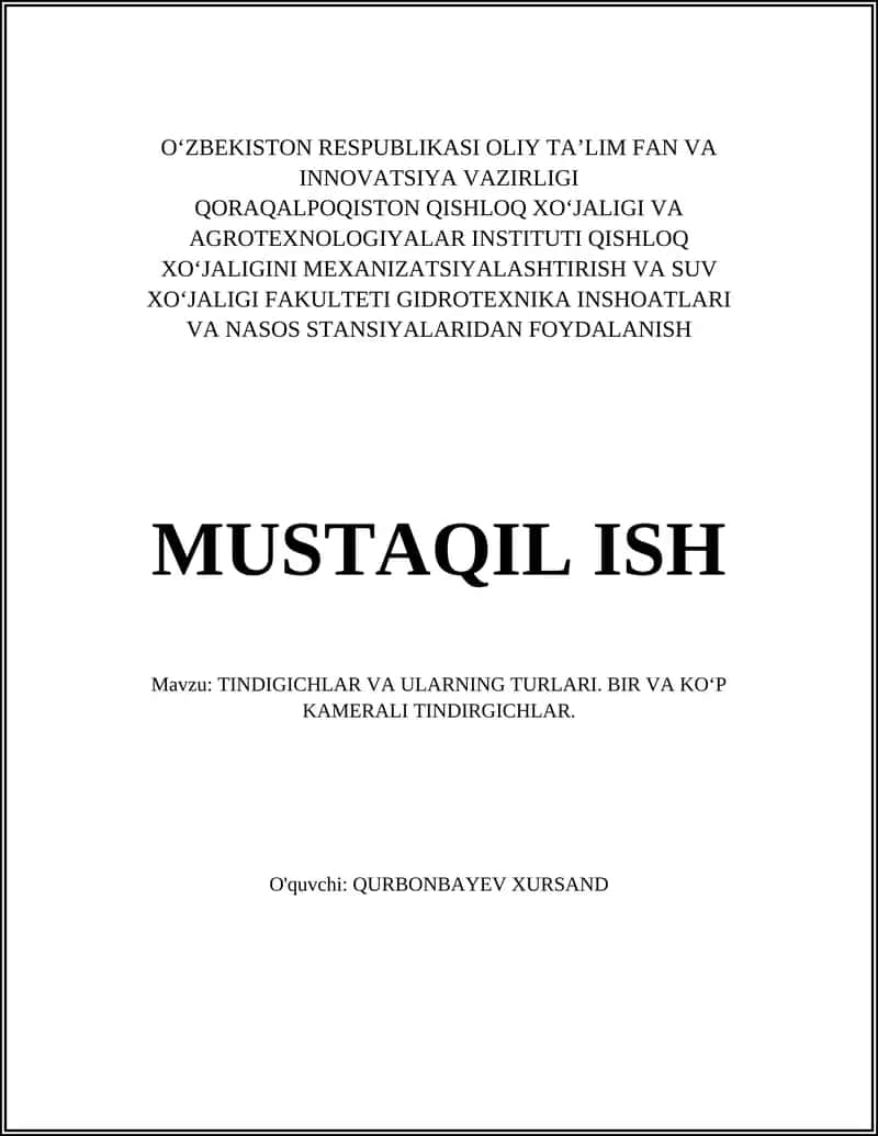 TINDIGICHLAR VA ULARNING TURLARI 1
