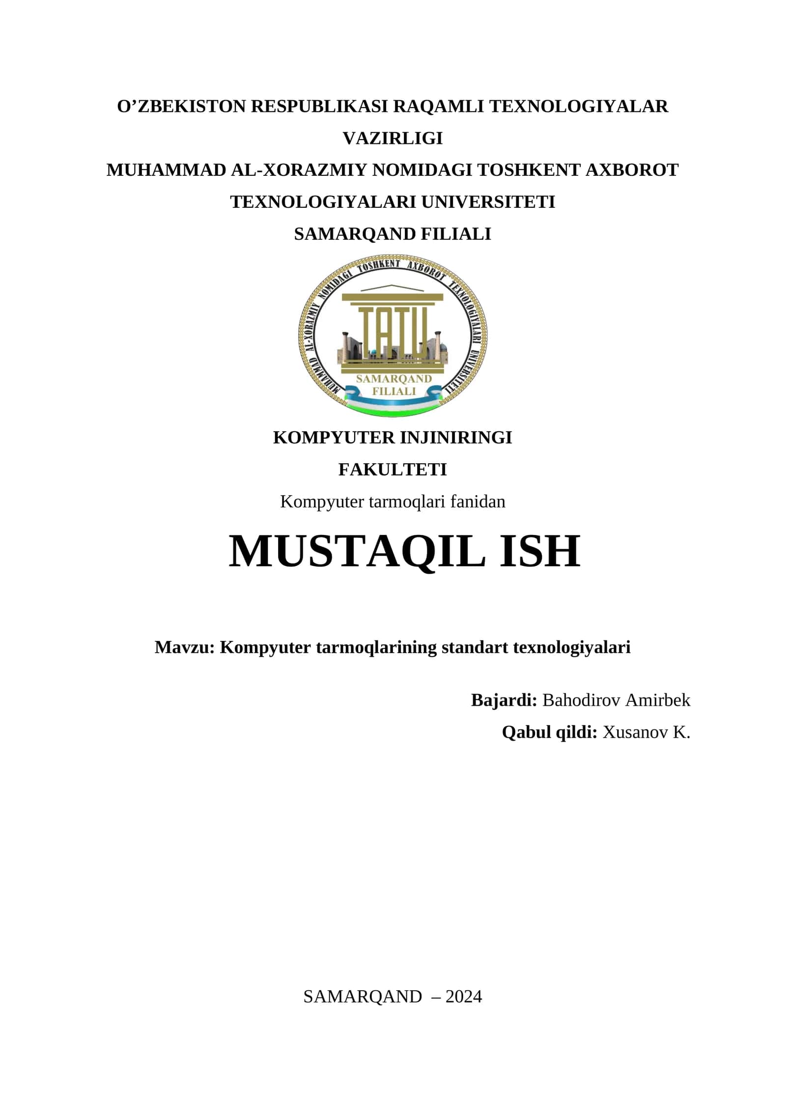 Kompyuter tarmoqlarining standart texnologiyalari 1