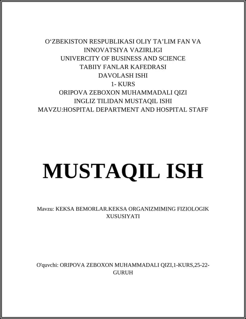 HOSPITAL DEPARTMENT AND HOSPITAL STAFF 1