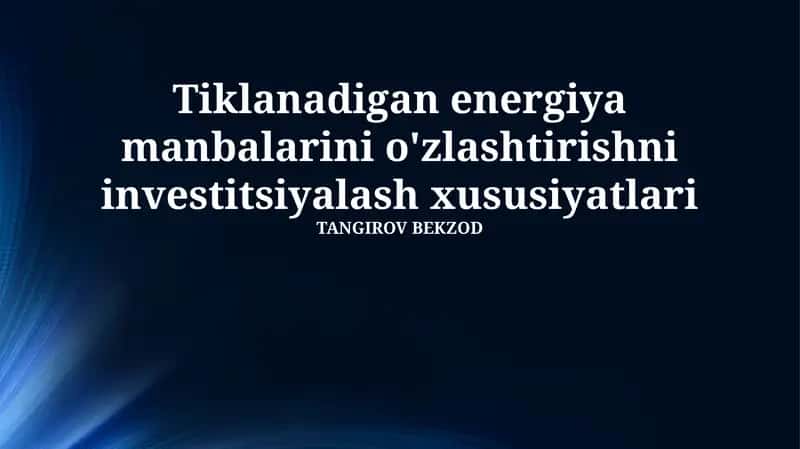 Investitsiyalash xususiyatlari 1