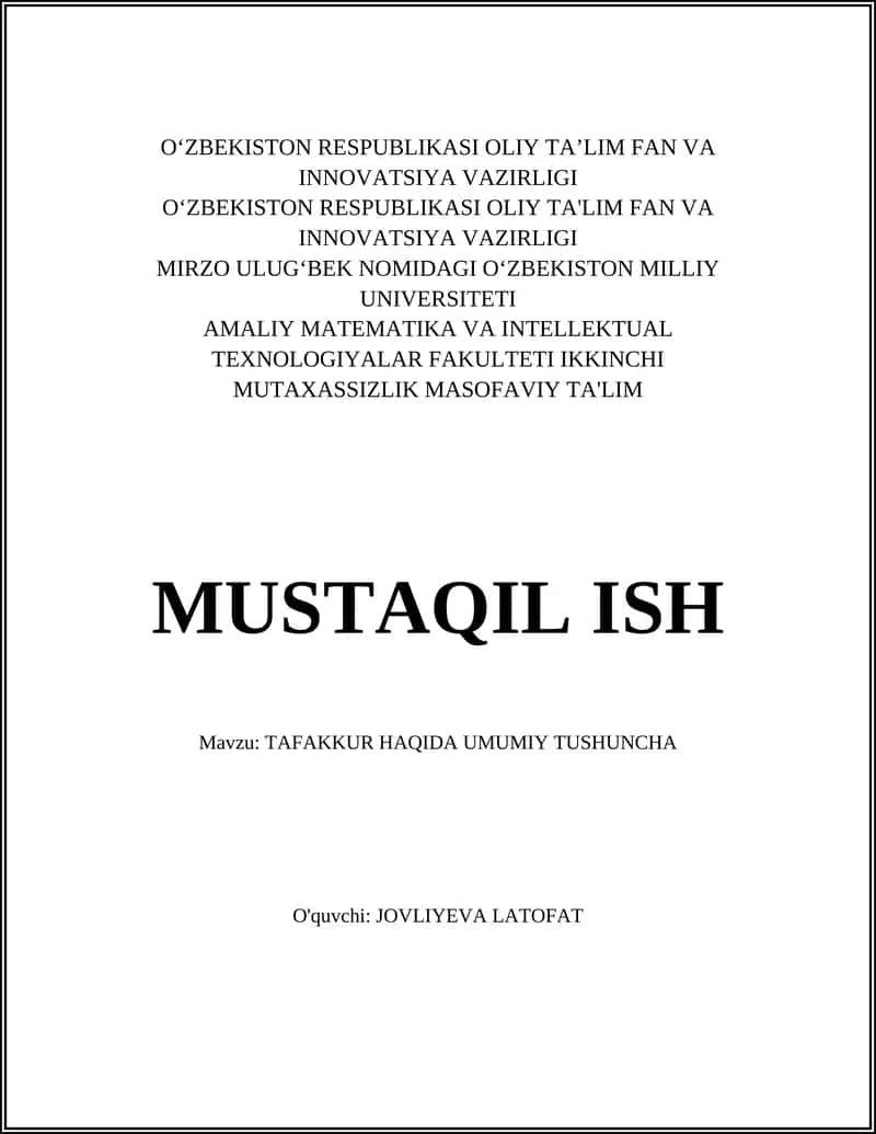 TAFAKKUR HAQIDA UMUMIY TUSHUNCHA 1