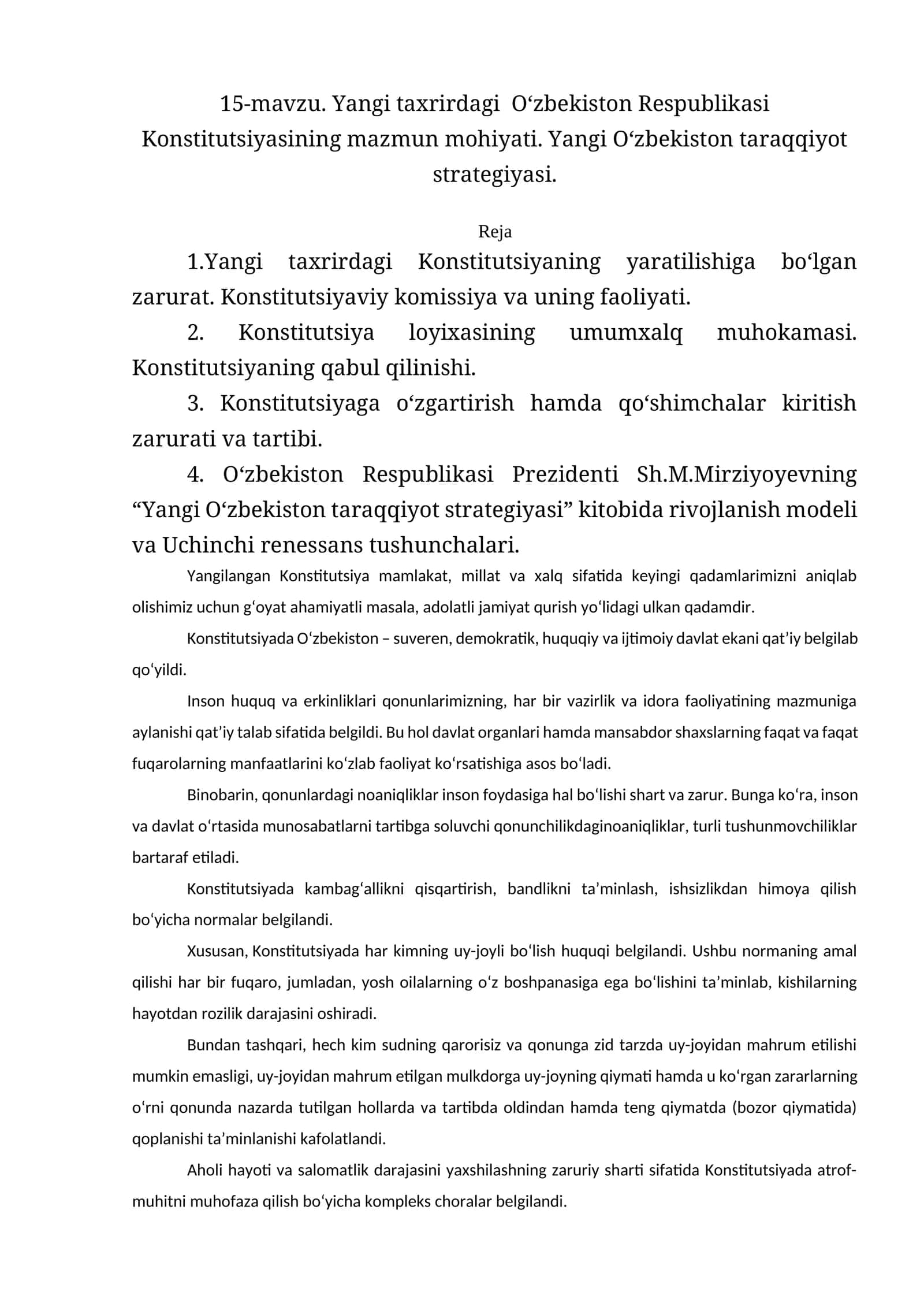 Yangi O‘zbekiston Respublikasi Konstitutsiyasining mazmun mohiyati 1