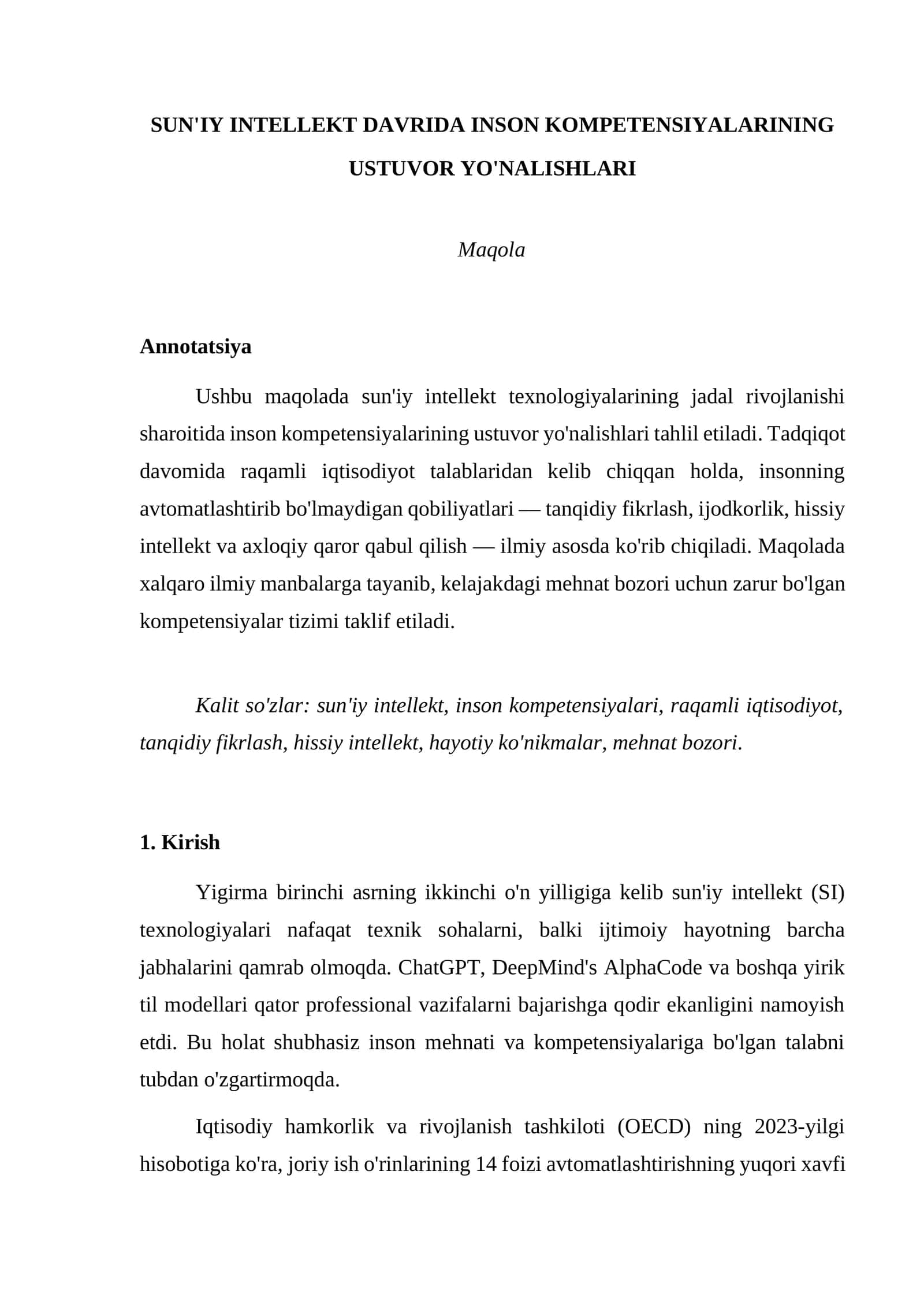 SUN'IY INTELLEKT DAVRIDA INSON KOMPETENSIYALARINING USTUVOR YO'NALISHLARI 1