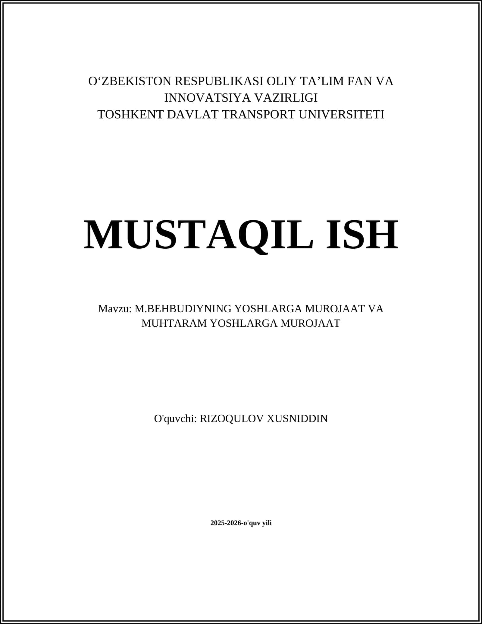 M.Behbudiynig Yoshlarga murojaat va muhtaram yoshlarga murojaat 1