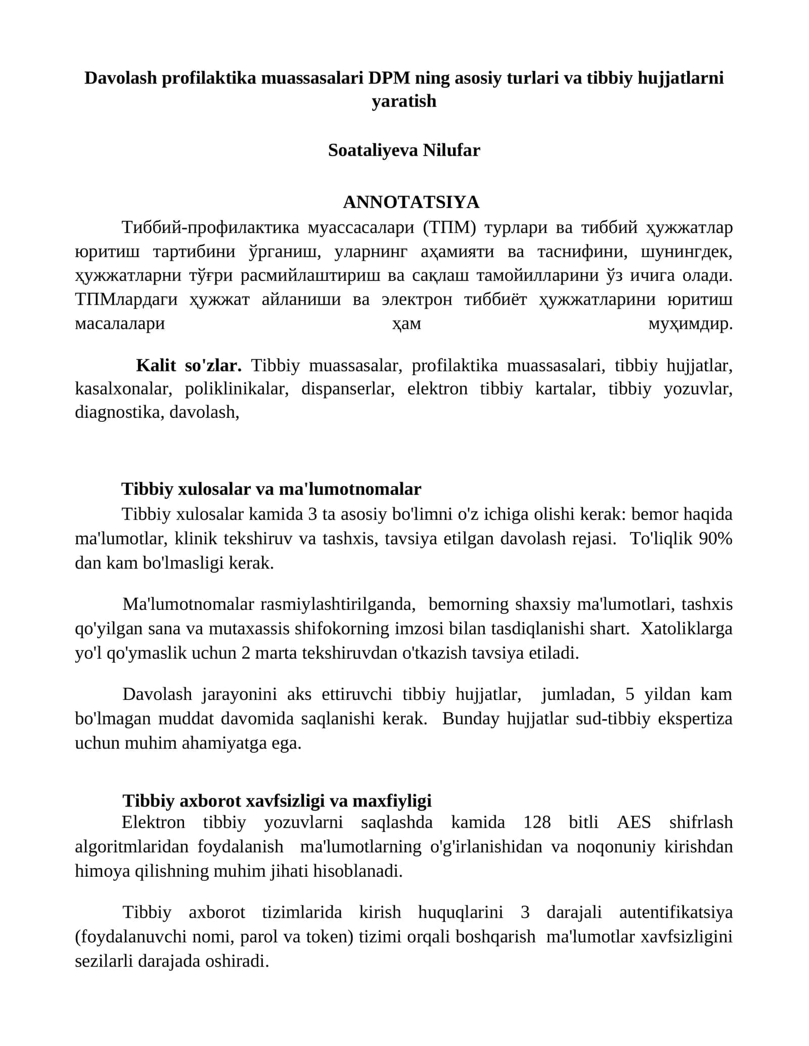 Tibbiy-profilaktika muassasalari yaratish 1