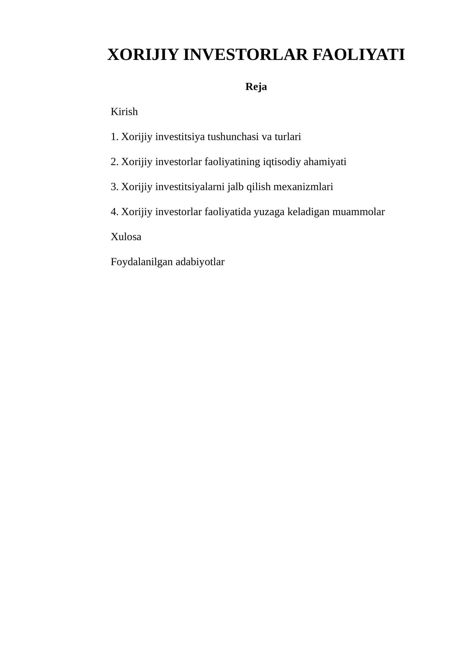 XORIJIY INVESTORLAR FAOLIYATI 1
