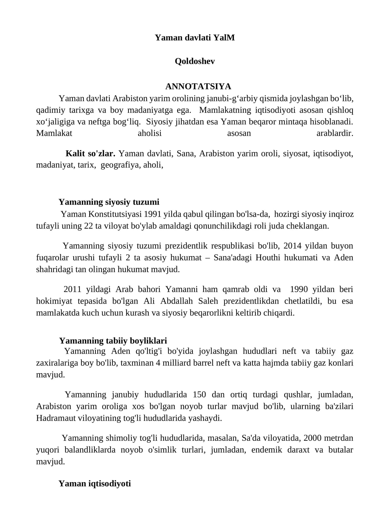 Yaman davlati YalM 1