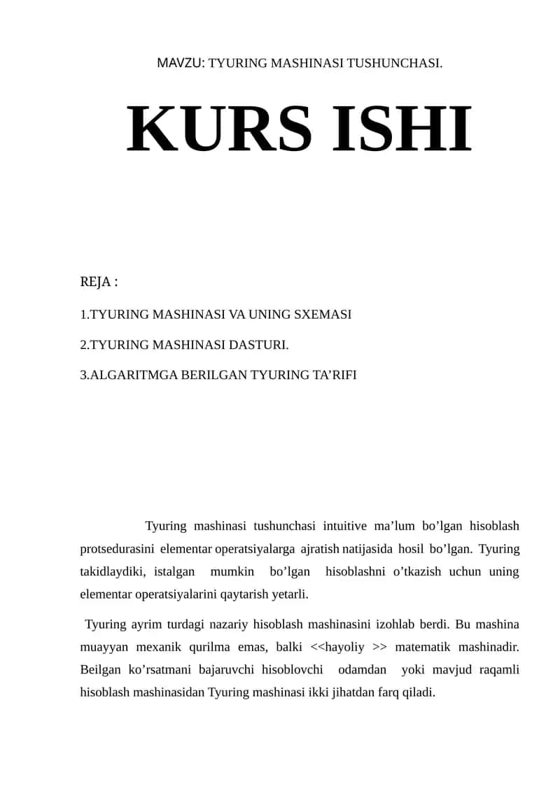 TYURING MASHINASI TUSHUNCHASI 1