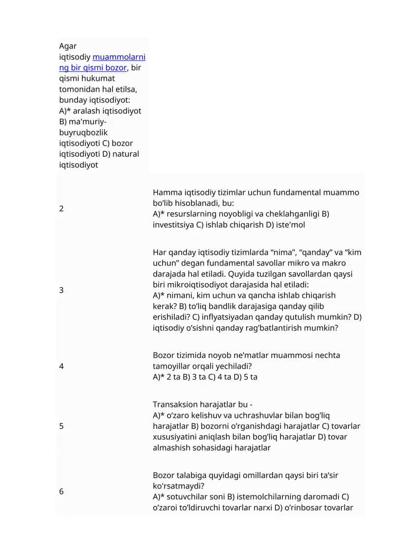 15 - Variant. Iqtisodiy muammolarning 1