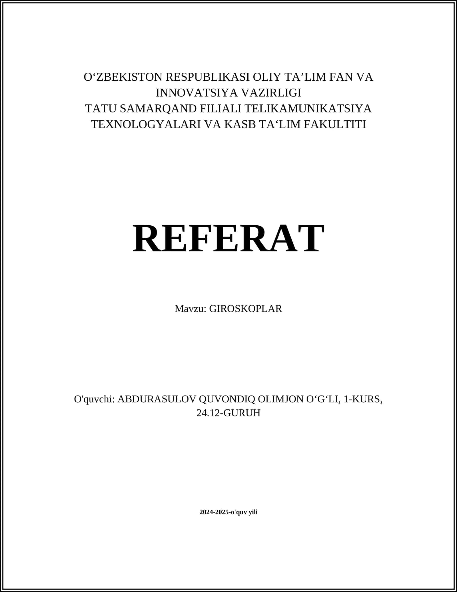 REFERAT: GIROSKOPLAR 1