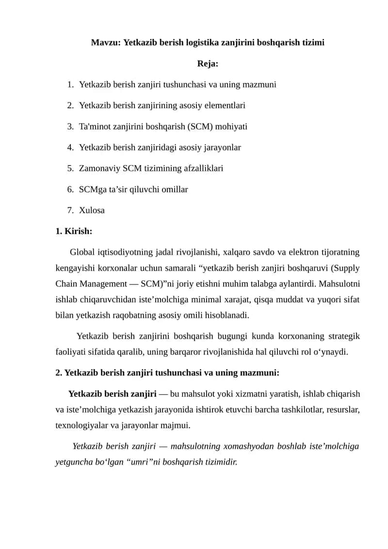Yetkazib berish zanjiri boshqarish tizimi 1