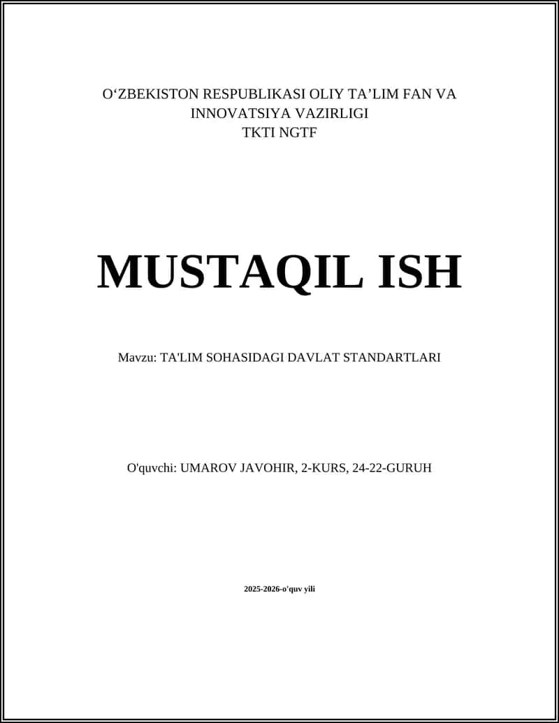 Ta'lim Sohasidagi Davlat Standartlar 1
