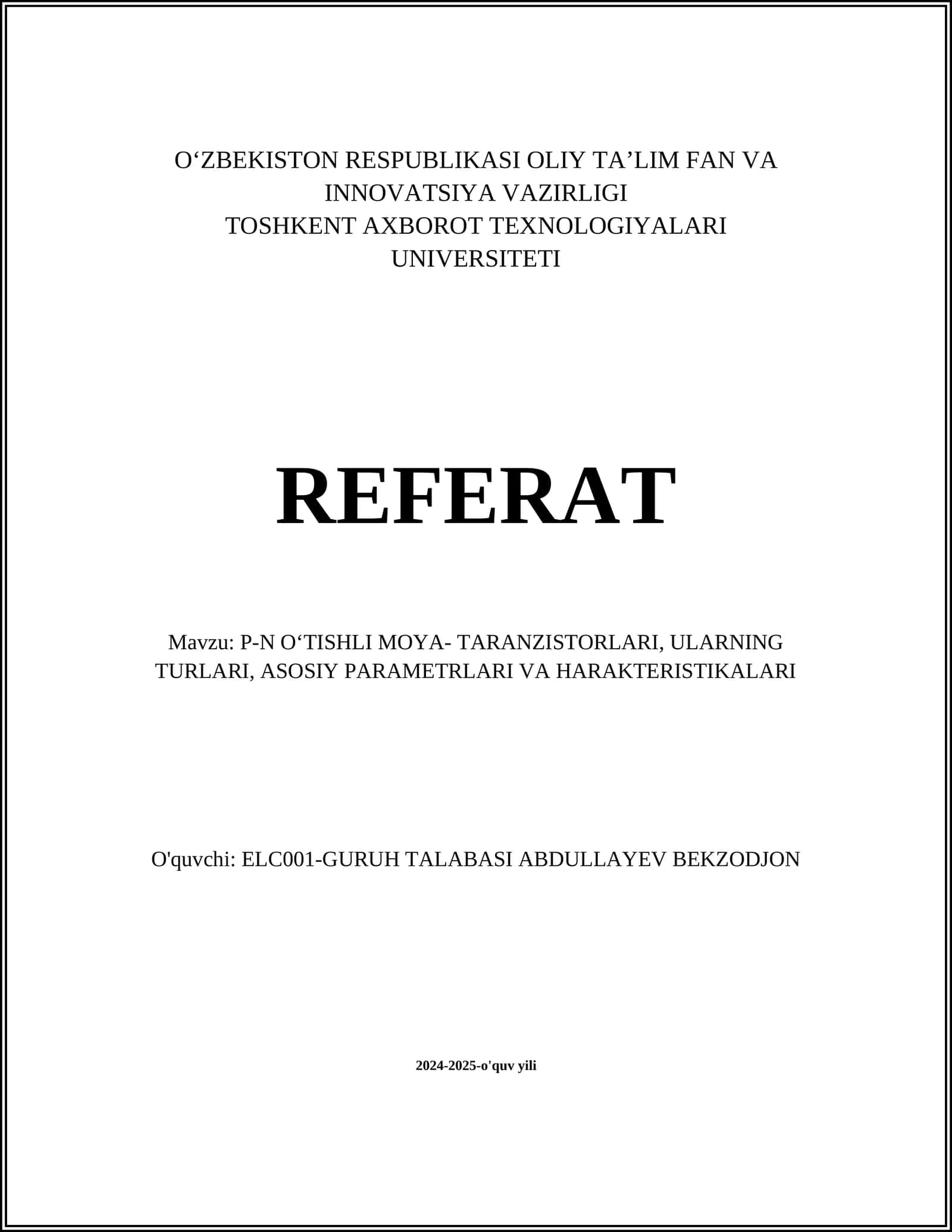 P-N O‘tishli Moyatranazistorlar 1
