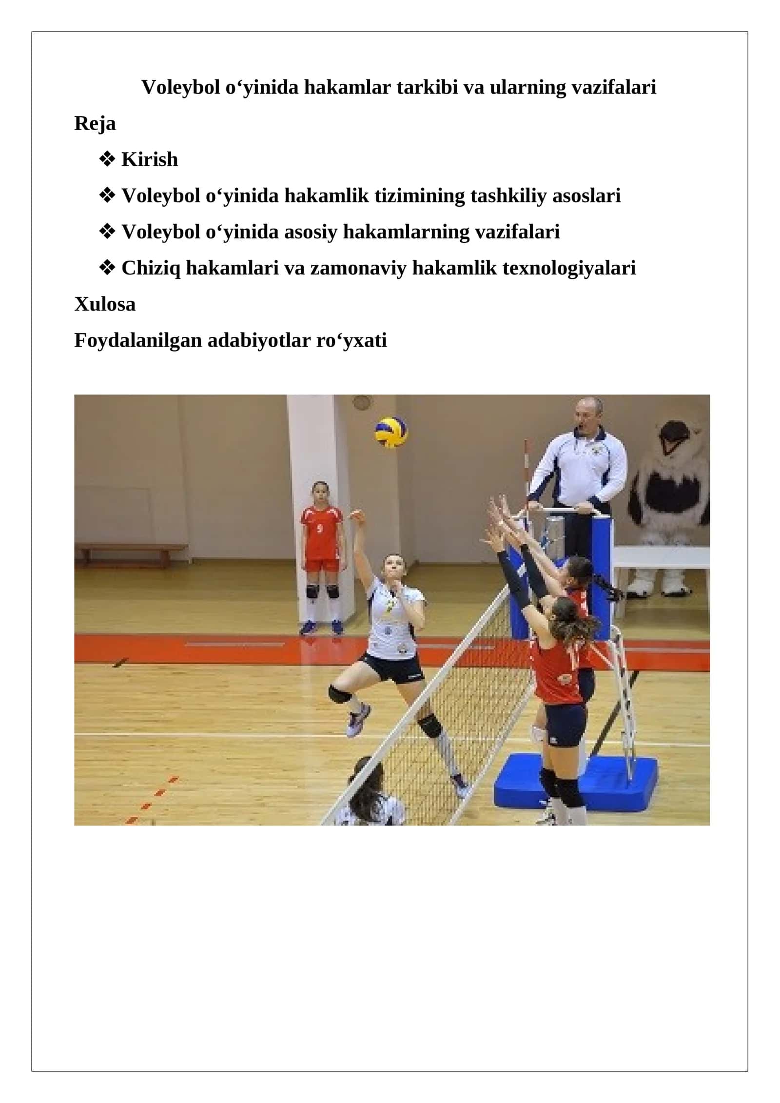 Voleybol o‘yinida hakamlar tarkibi va ularning vazifalari 1