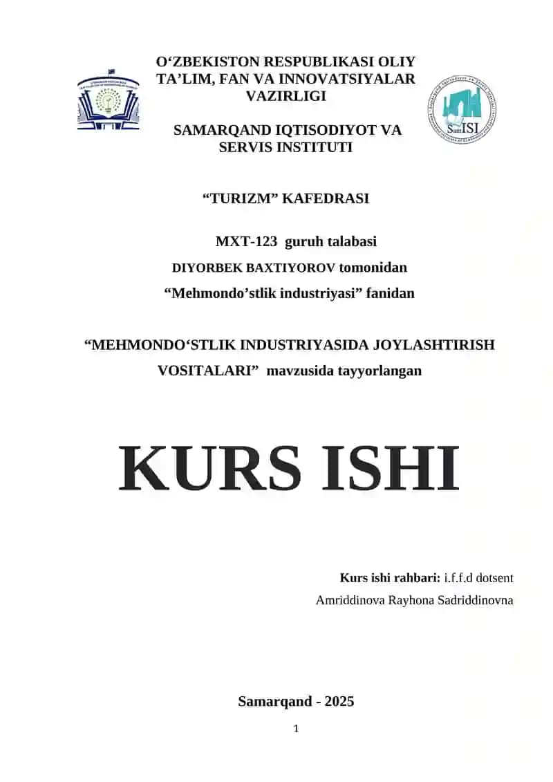 MEHMONDO‘STLIK INDUSTRIYASIDA JOYLASHTIRISH VOSITALARI