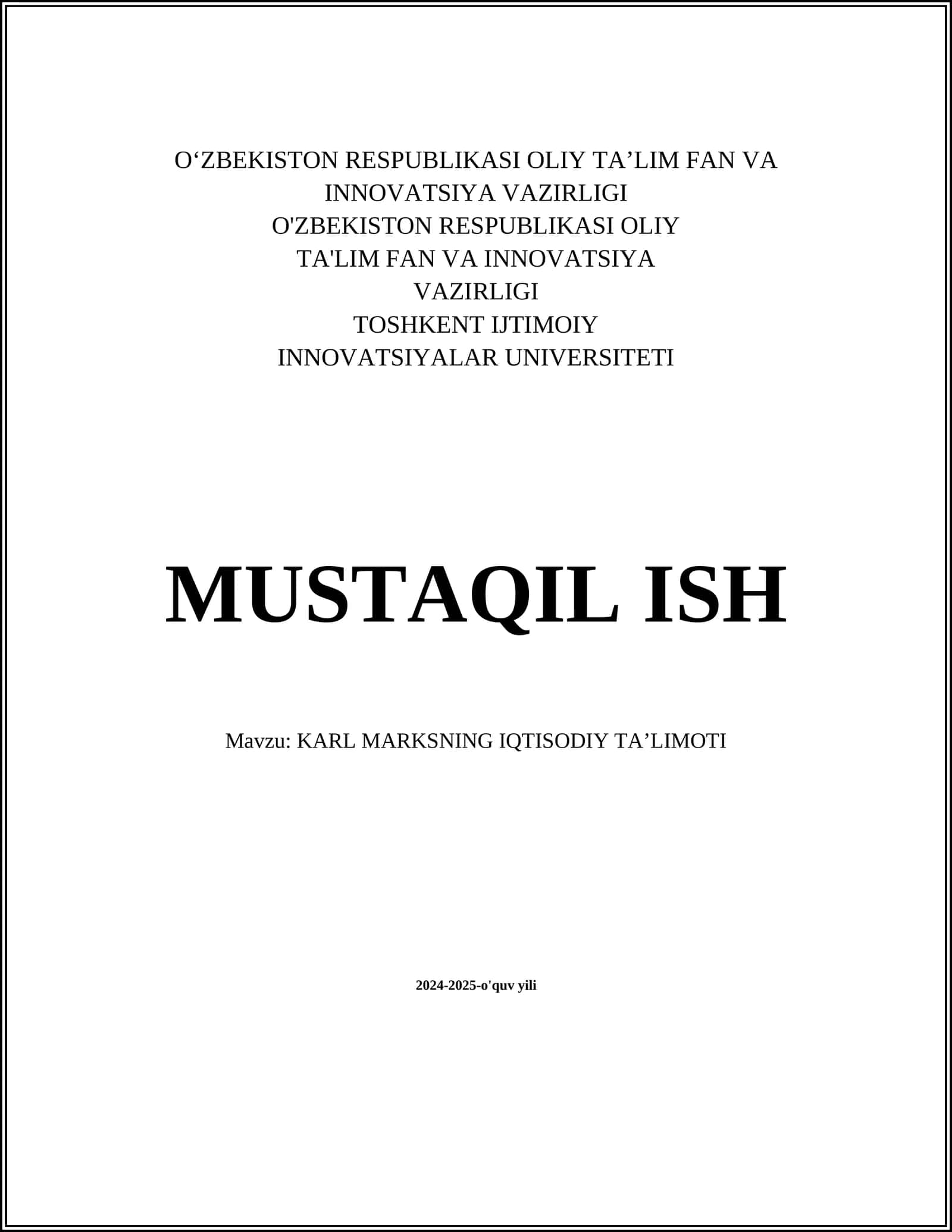Karl Marksnig iqtisodiy ta'limoti 1