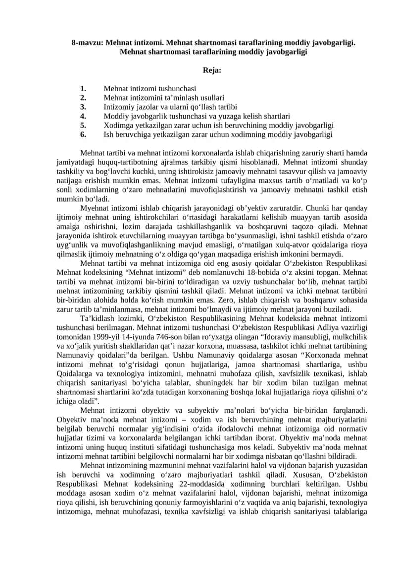 Mehnat intizomi 1