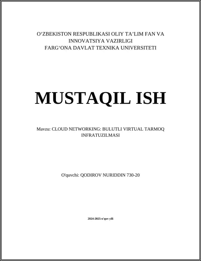 CLOUD NETWORKING: BULUTLI VIRTUAL TARMOQ INFRATUZILMASI 1