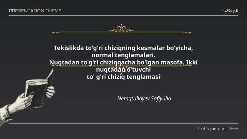 Tekislikda to'g'ri chiziqning kesmalar bo'yicha, normal tenglamalari 1