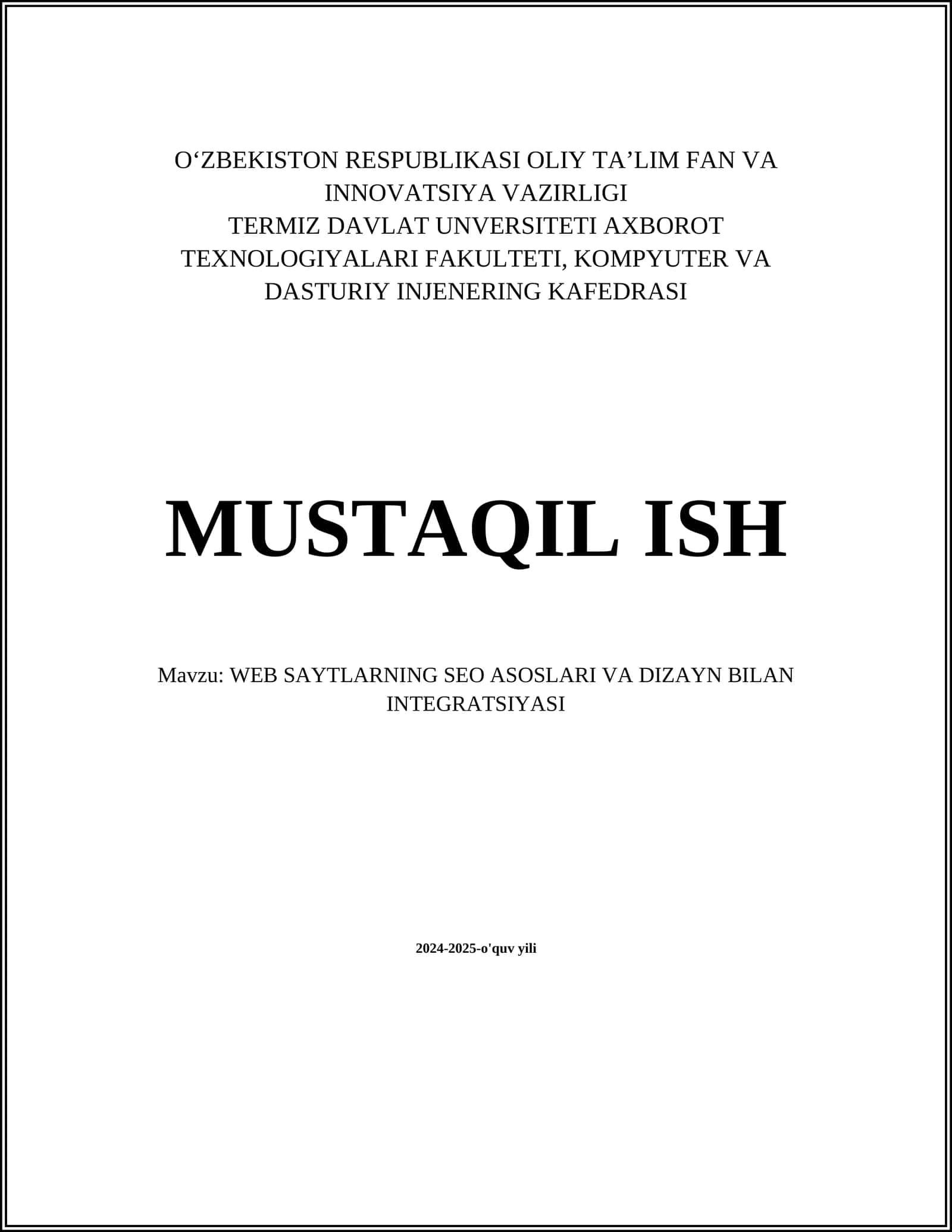 WEB SAYTLARNING SEO ASOSLARI VA DIZAYN BILAN INTEGRATSIYASI 1