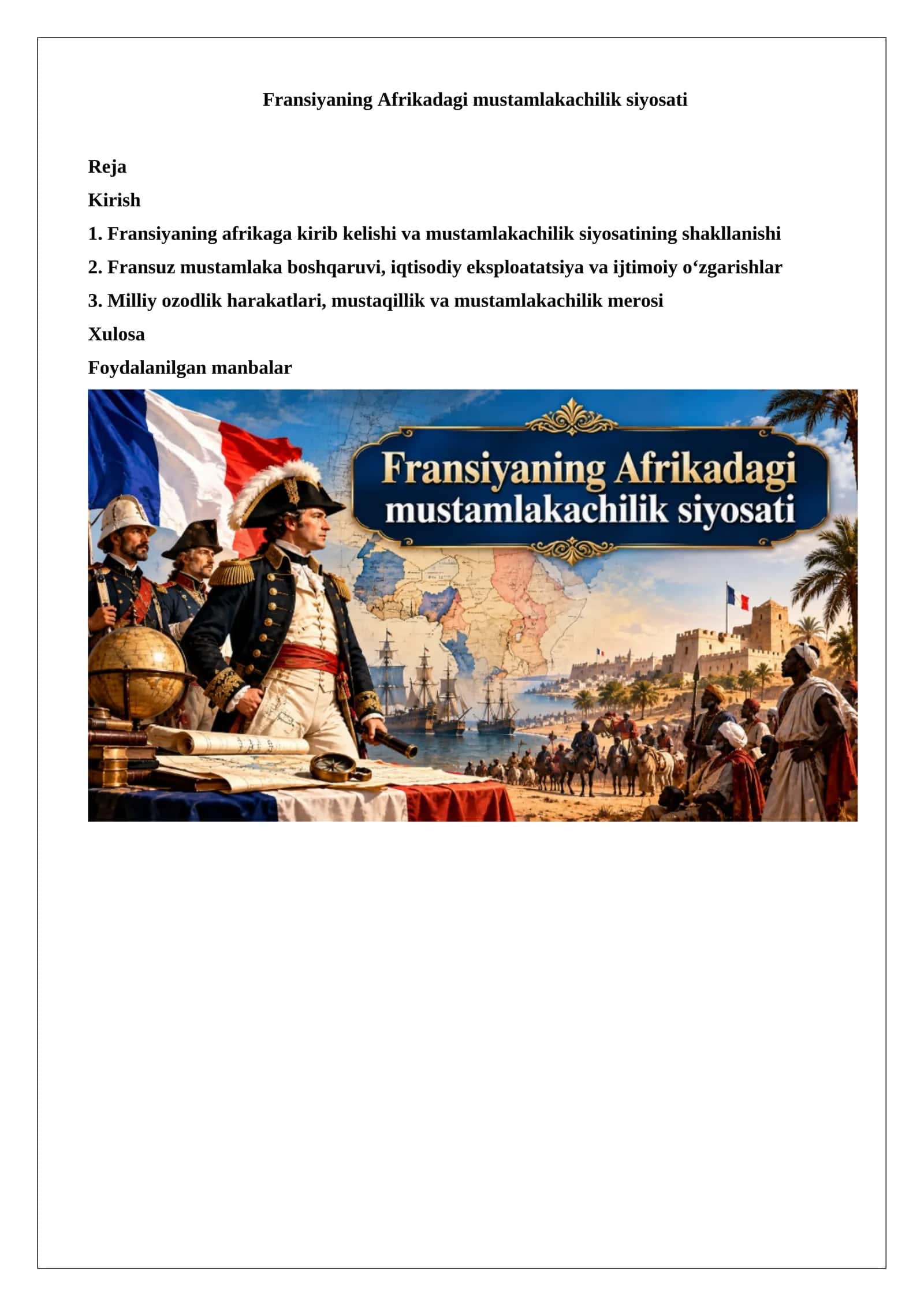 Fransiyaning Afrikadagi mustamlakachilik siyosati 1