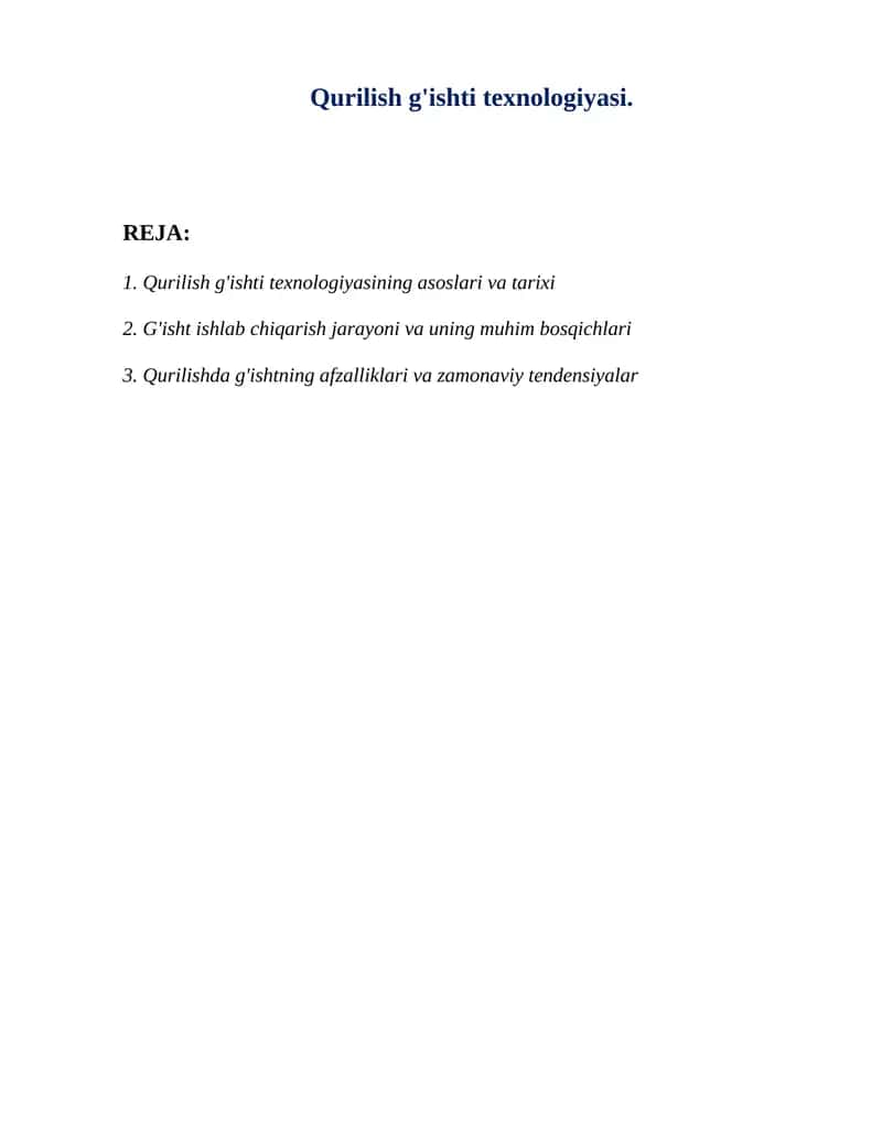 Qurilish g'ishti texnologiyasi. 1