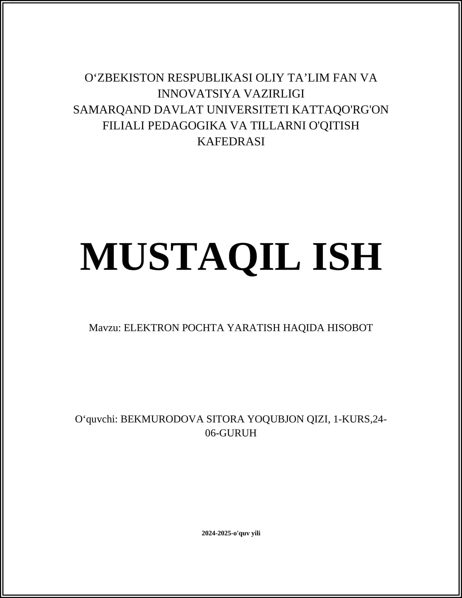 ELEKTRON POCHTA YARATISH HAQIDA HISOBOT 1